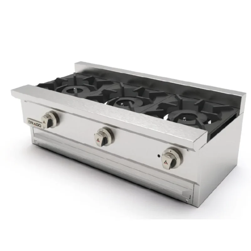 Parrilla industrial de 3 quemadores Drago CG-30 SLIM de acero inoxidable para restaurantes