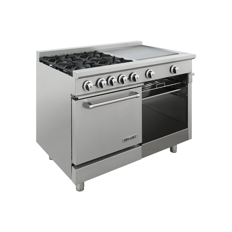 Estufa múltiple industrial DRAGO con 4 parrillas, horno, plancha y gratinador modelo GES-042-000 en Ikonix