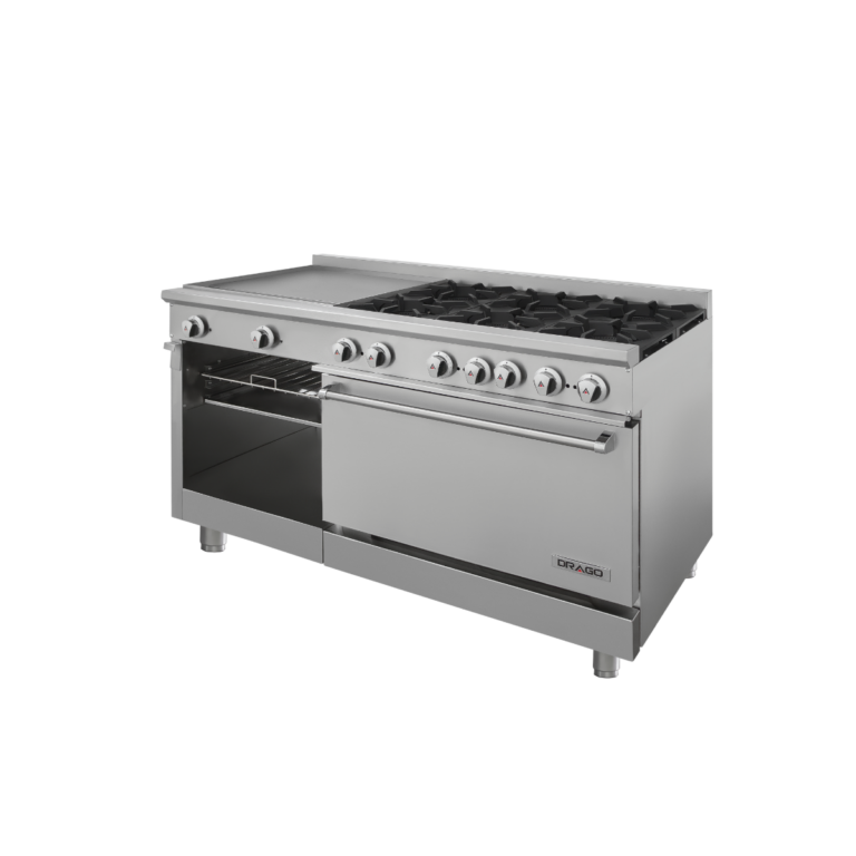 Estufa Múltiple Industrial DRAGO CG-61PD 6 Parrillas, Horno, Gratinador y Plancha de 2 Pies