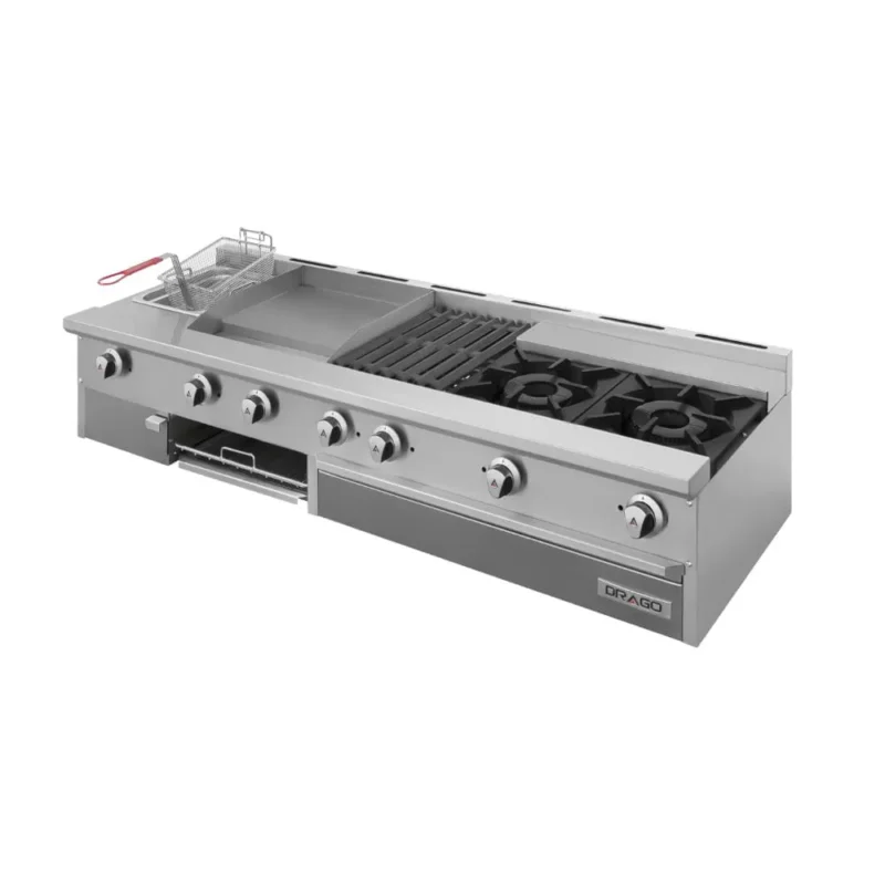 Estufa de mesa Drago UDM SLIM 5 en 1 de acero inoxidable para restaurantes.