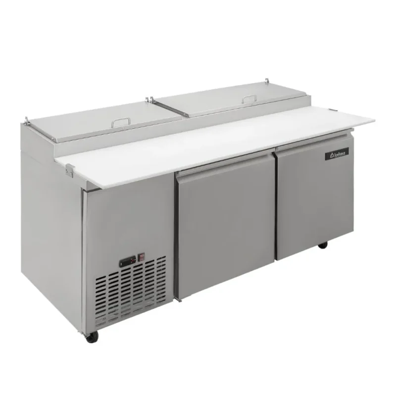 Mesa de preparación refrigerada industrial para pizzas Icehaus modelo MP-2P-SS-02 de 2 puertas en acero inoxidable