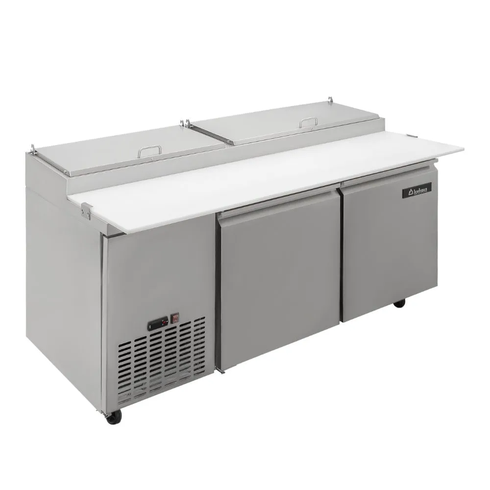 Mesa de preparación refrigerada industrial para pizzas Icehaus modelo MP-2P-SS-02 de 2 puertas en acero inoxidable