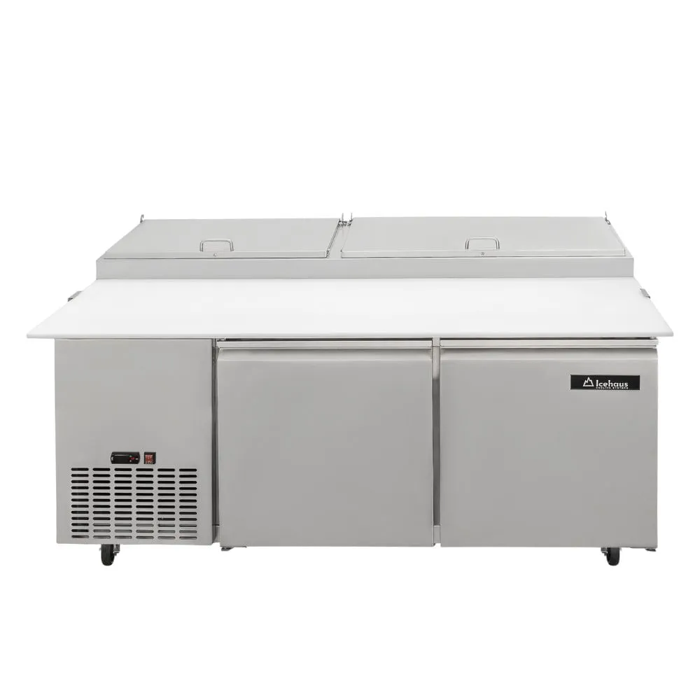 Mesa de preparación refrigerada industrial para pizzas Icehaus modelo MP-2P-SS-02 de 2 puertas en acero inoxidable