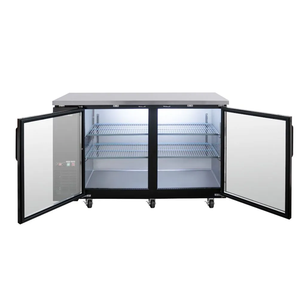 Refrigerador contrabarra comercial marca Icehaus modelo CBR-2PC-SS-01 de dos puertas de cristal en acero inoxidable