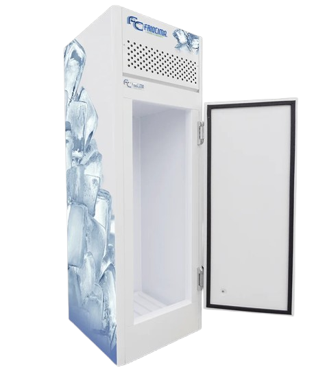 Conservador vertical de bolsas de hielo Friocima FCC-20-2 en lámina pintro blanca.