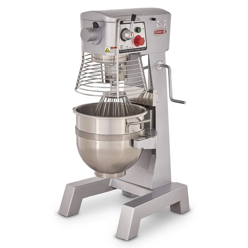 Batidora planetaria de 30 litros Torrey BTO-30 con tazón de acero inoxidable y guarda de seguridad.