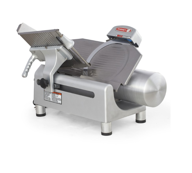 Rebanadora automática Torrey R300A de aluminio anodizado con sistema de corte continuo.