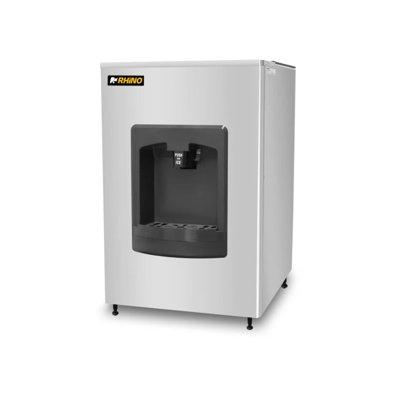 Dispensador de hielo automático comercial Rhino DISHI-100 en acero inoxidable con capacidad de 100 kg