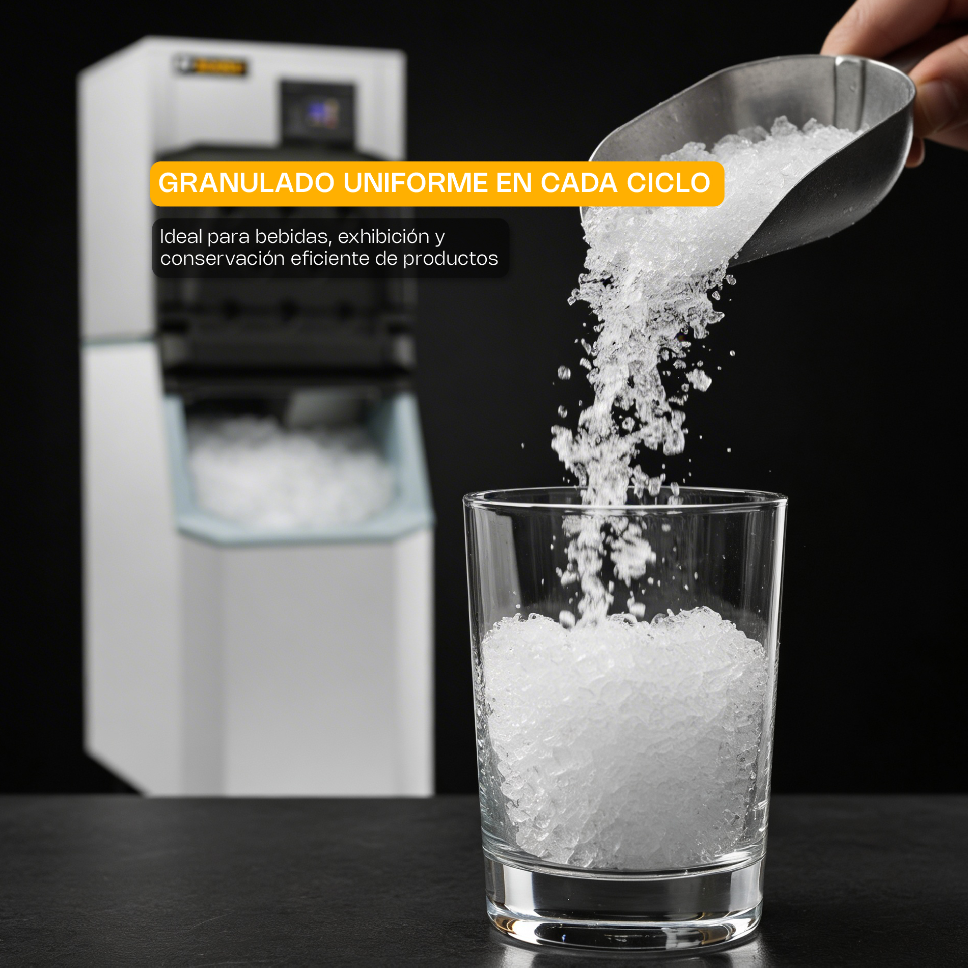 Fábrica de hielo frappé granular Rhino FAHIEL-250F de 250 kg en acero inoxidable para pescaderías y coctelería