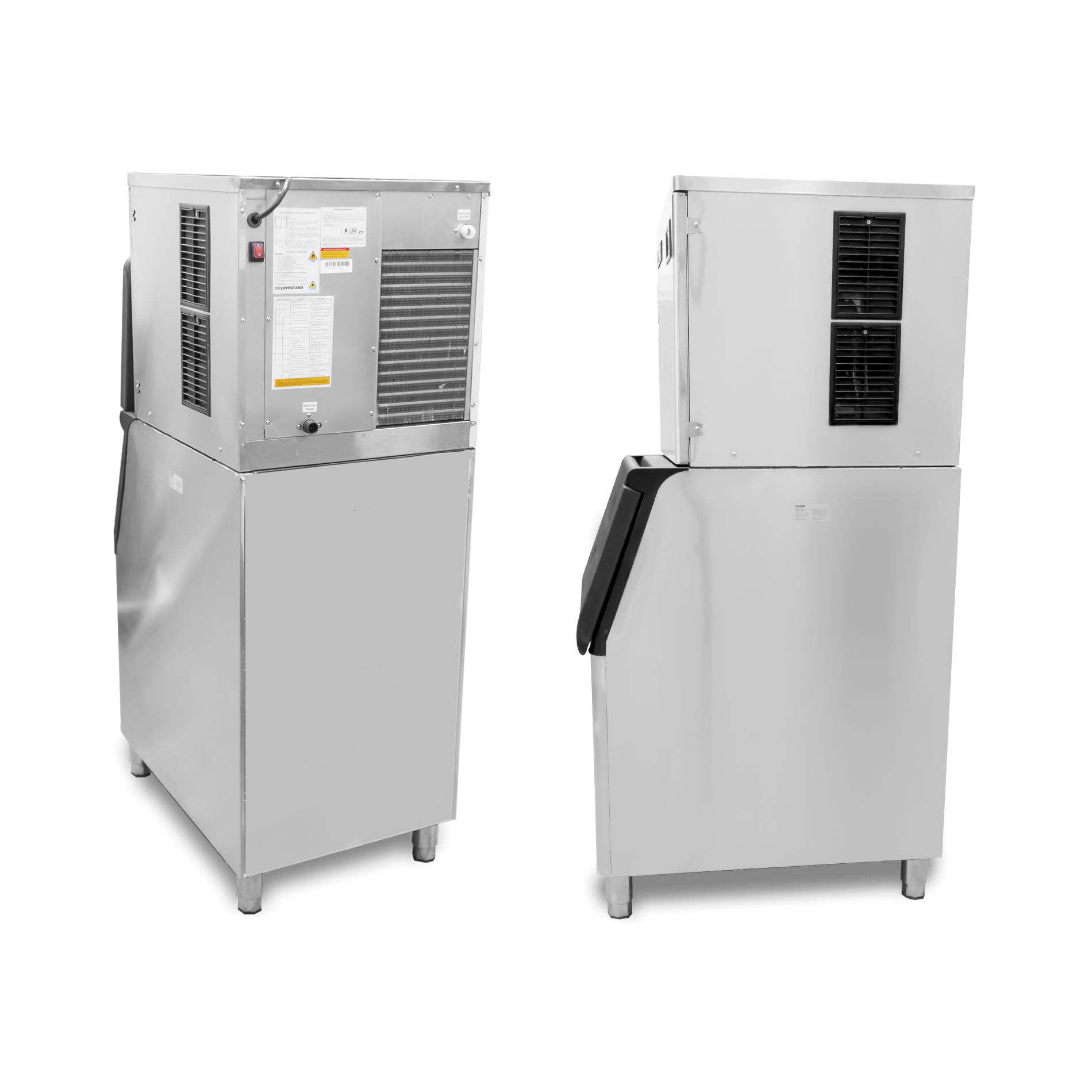 Fábrica de hielo en cubo comercial Rhino FAHIEL-200 de 200 kg en acero inoxidable con tolva de 100 kg