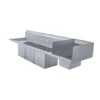 Fregadero de acero inoxidable marca Drago modelo F4T-151514-12 con tres tarjas, dos escurrideros laterales y un lavamanos integrado