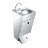 Lavamanos de pedestal comercial marca Migsa modelo LE-1 fabricado en acero inoxidable con llave de pedal y cuello de ganso