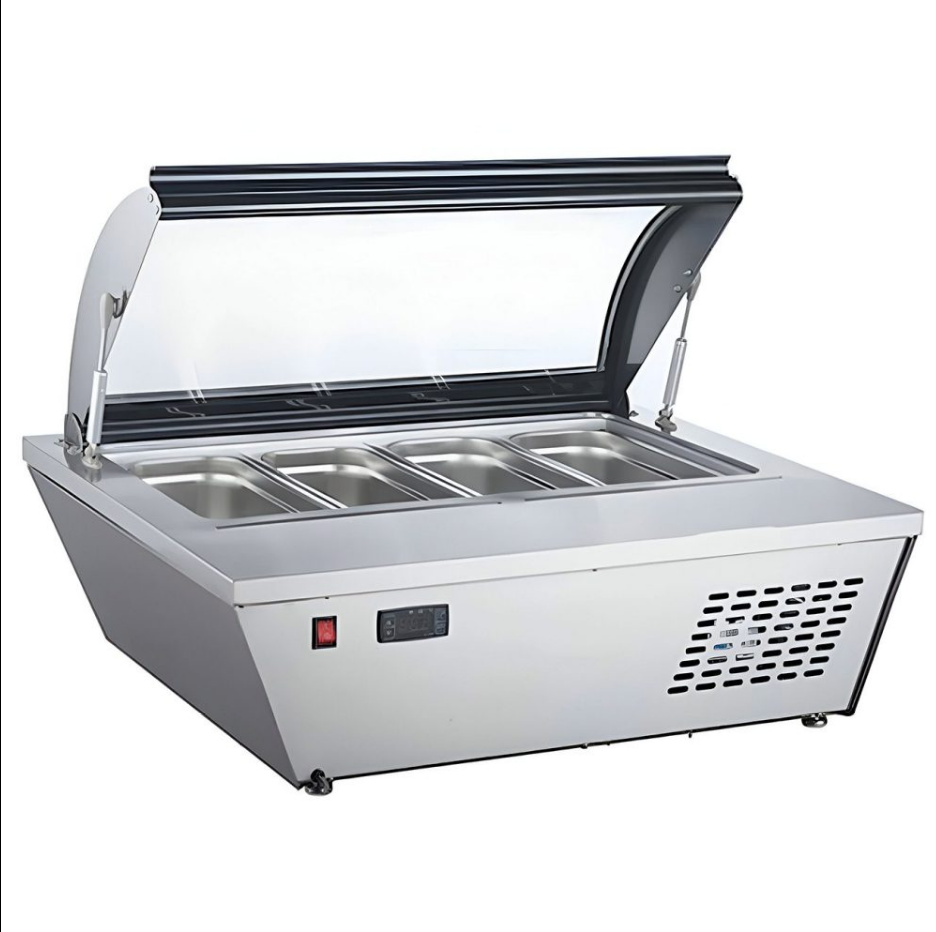 Vitrina congelada de sobremesa para helados y gelato marca Migsa modelo RTD-67L con tapa de cristal abatible