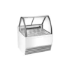 Vitrina exhibidora de piso para helados y gelato marca Migsa modelo DW-7 en color blanco con 7 insertos de acero inoxidable