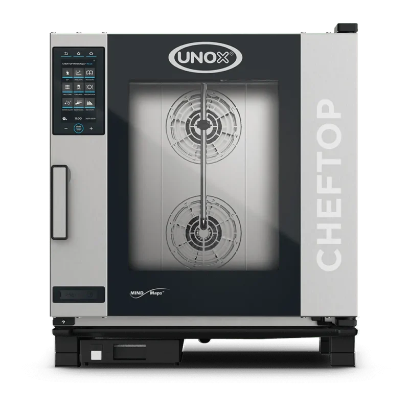 Horno mixto a gas Unox CHEFTOP PLUS XEVC-0711-GPLM de 7 bandejas GN 1/1 con apertura a la izquierda y alta eficiencia energética