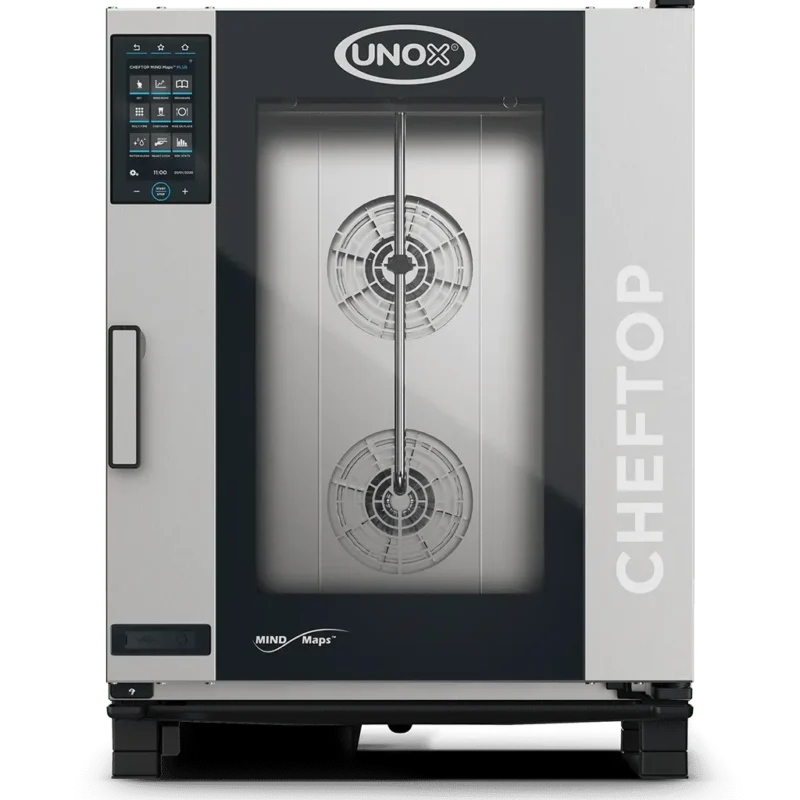 Horno mixto a gas Unox CHEFTOP PLUS XEVC-1011-GPLM de 10 bandejas GN 1/1 con apertura a la izquierda y máxima eficiencia energética