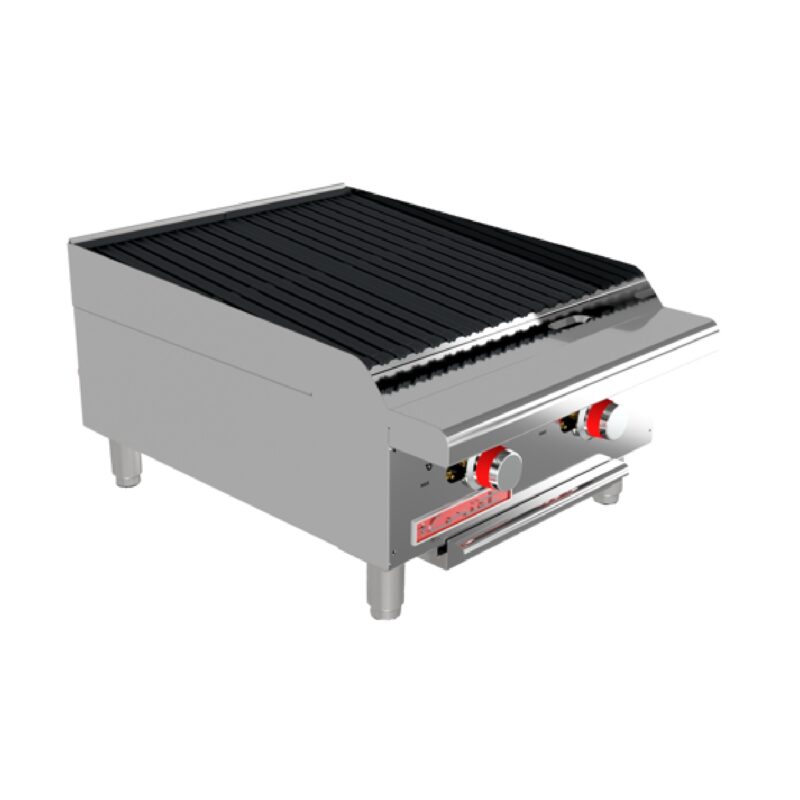 Asador a gas con piedra volcánica Coriat ACV-2 de acero inoxidable con 2 quemadores y perillas frontales